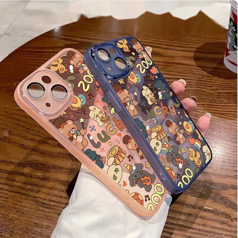 IPHONE Casing Ponsel Desain Tiga Warna Hewan Lucky Zoo Layar Penuh Kompatibel Dengan Iphone12 13 14 11 Pro Max X Xs Max Xr Gcplp