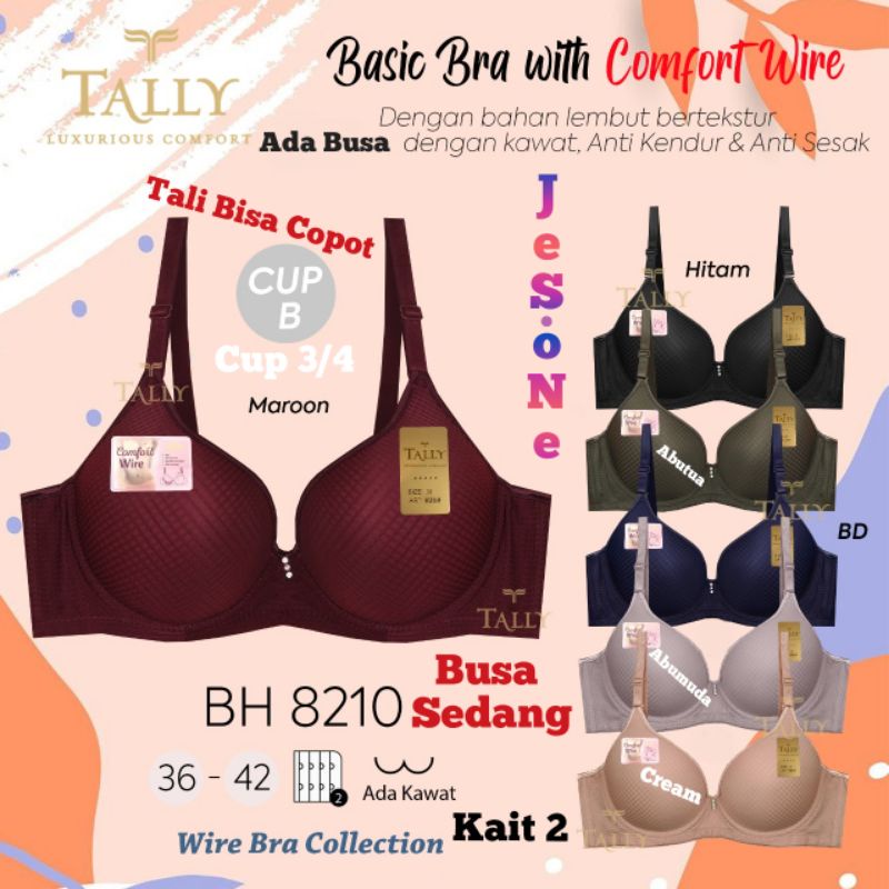 Tally 8210 Bra BH Busa Sedang Berkawat Half  Cup B 3/4 Kait 2 | SNR.official