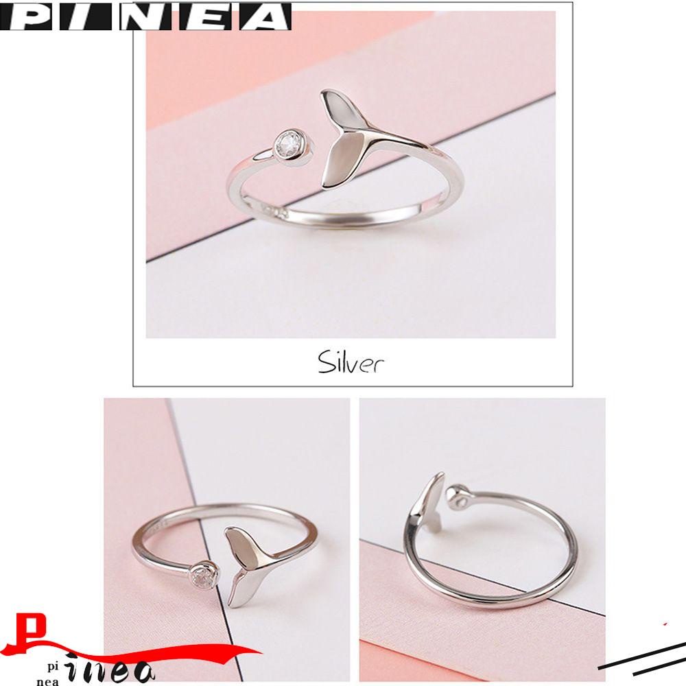 Cincin Model Terbuka Bahan Sterling Silver 925 Desain Ikan / Nanas / Ekor Ikan Hias Kristal Untuk Wanita