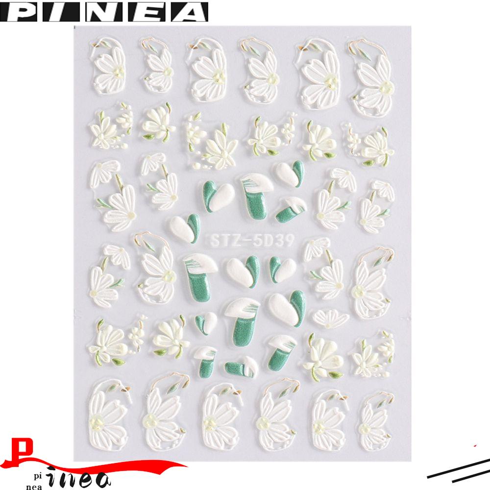 Stiker Kuku Nanas Manicure Decor Sliders White Camellia Relief Nail Art Sticker