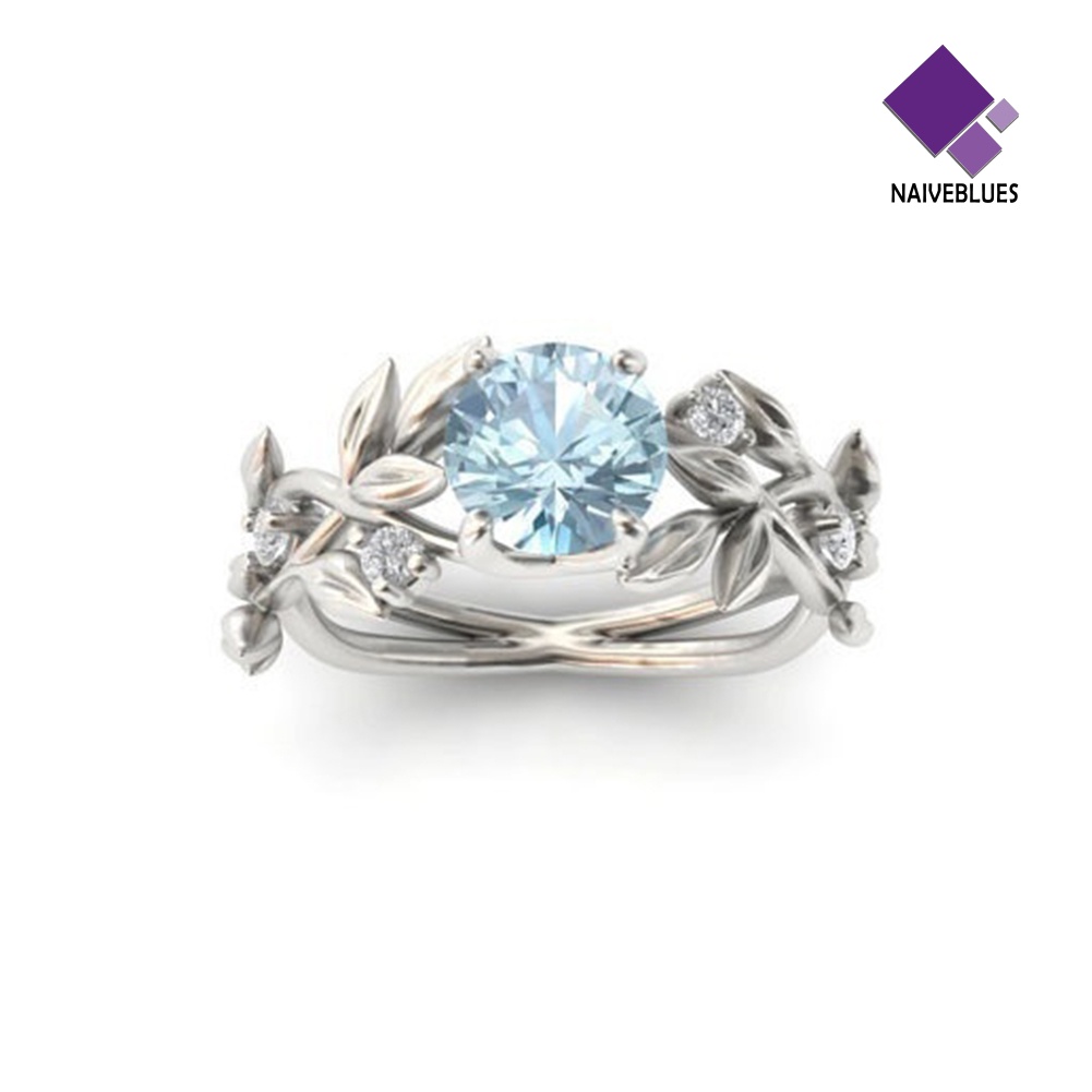 &lt; Naiveblues &gt; Daun Pengantin Pernikahan Elegan Berongga Berlian Imitasi Mengkilap Lady Ring