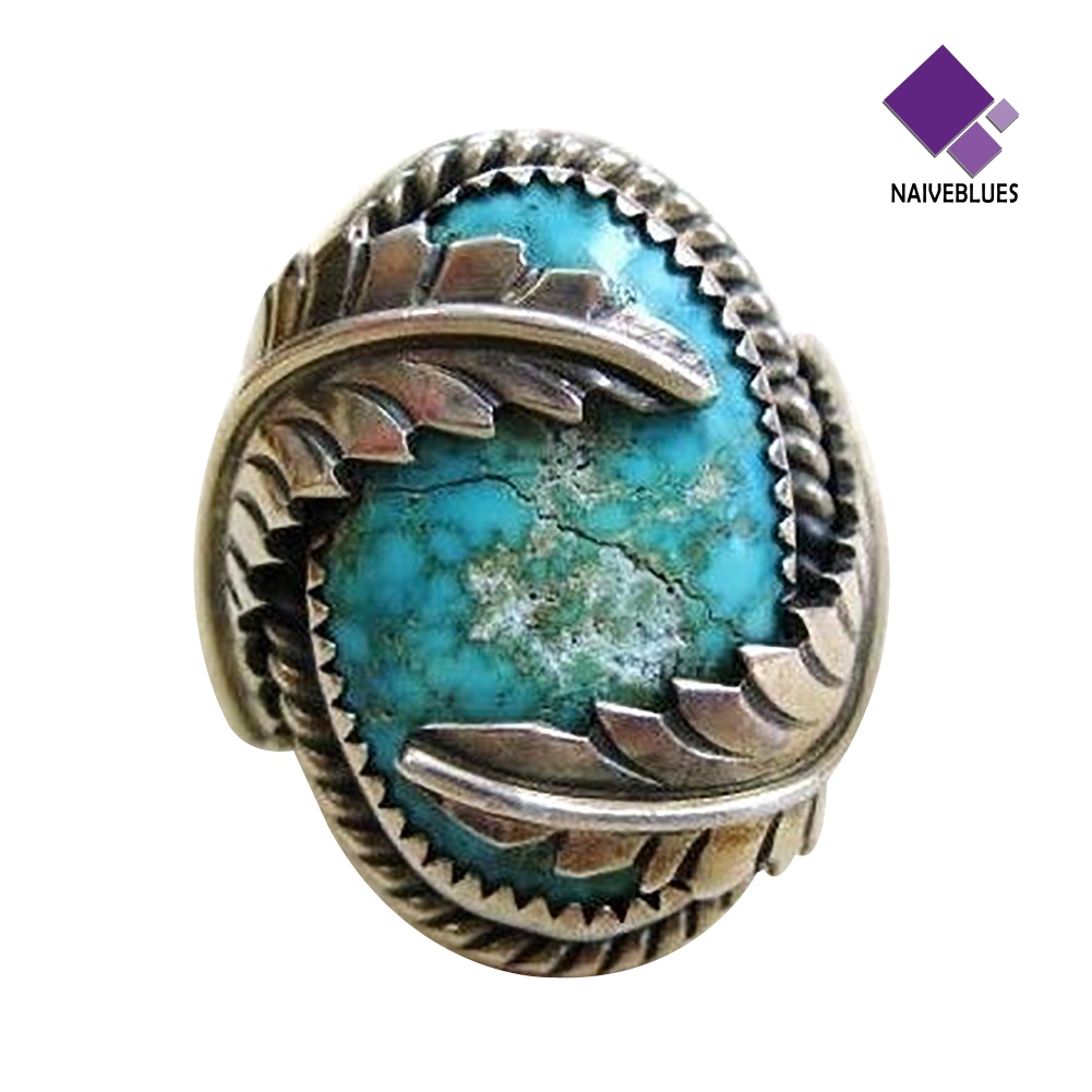 &lt; Naiveblues &gt; Daun Vintage Cover Artificial Turquoise Ring Pesta Pernikahan Pertunangan