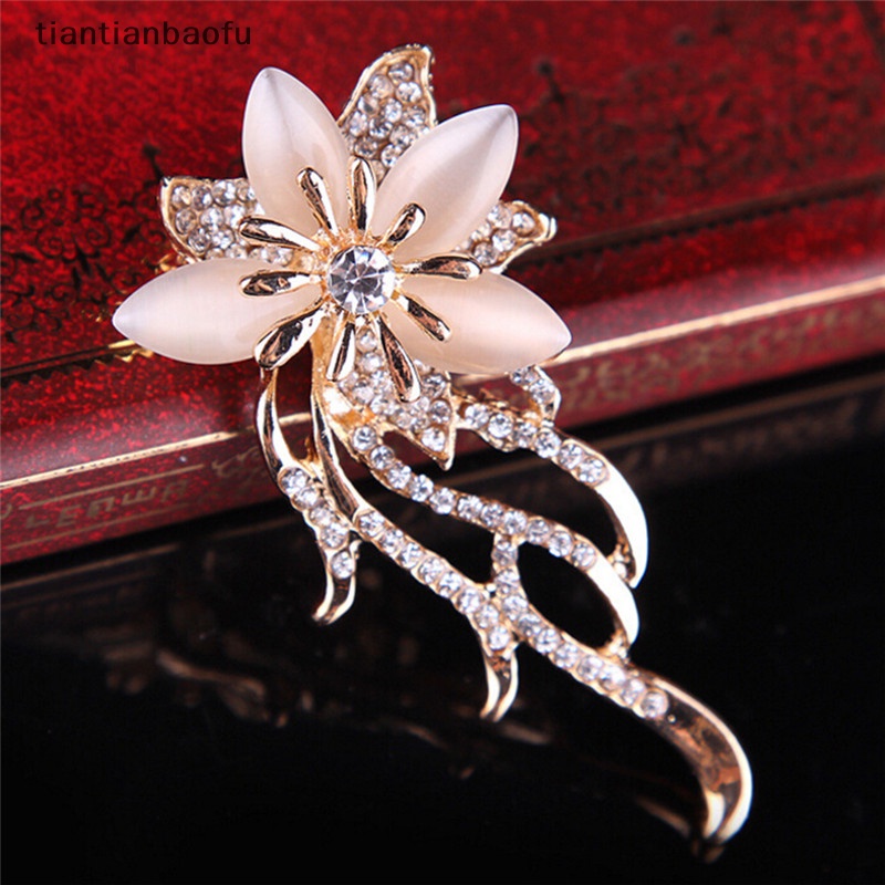 [tiantianbaofu] Opal Bunga Bros Berlian Imitasi Kristal Brooch Pin Pesta Pernikahan Wanita Perhiasan Butik