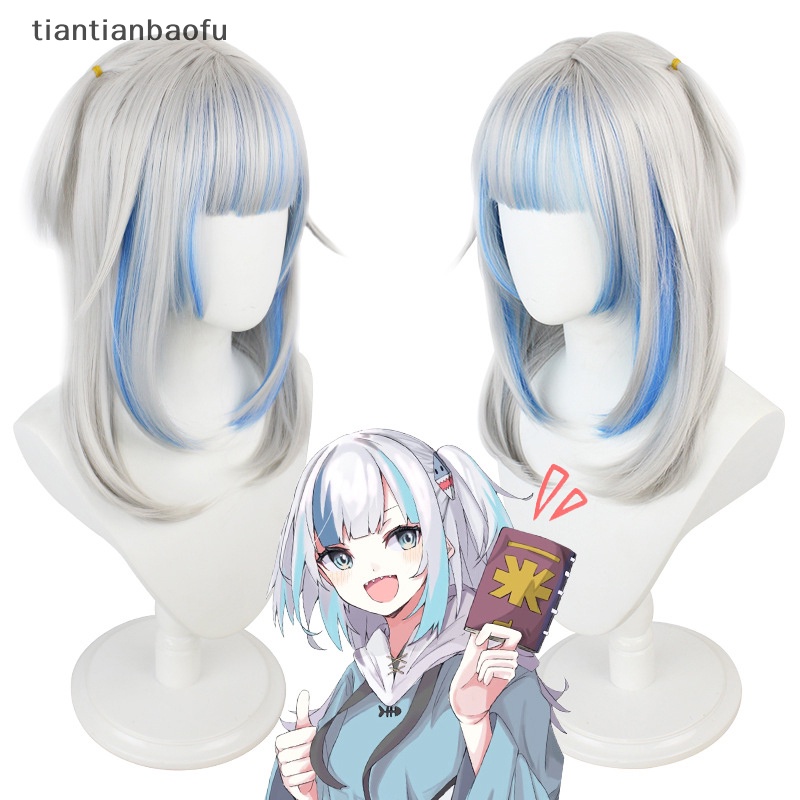 [tiantianbaofu] Anime Hololive Gawr Gura Cosplay Wig Tahan Panas Wig Sintetis Halloween Cosplay Pesta Dekorasi Dewasa Props Butik