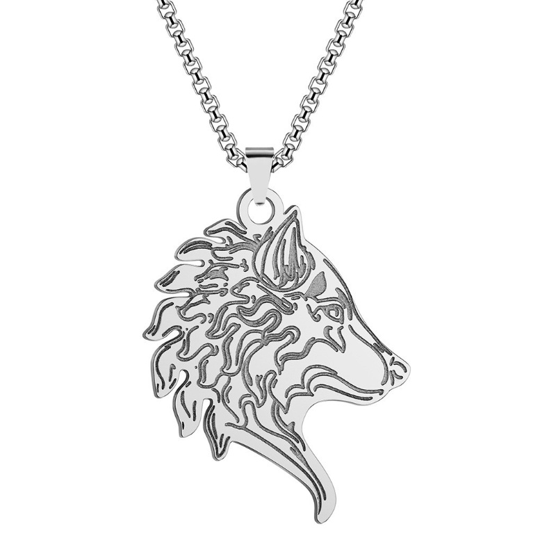 Zh Perhiasan Hip Hop Stainless Steel Serigala Kepala Liontin Pria Kalung Punk Perhiasan Aksesoris