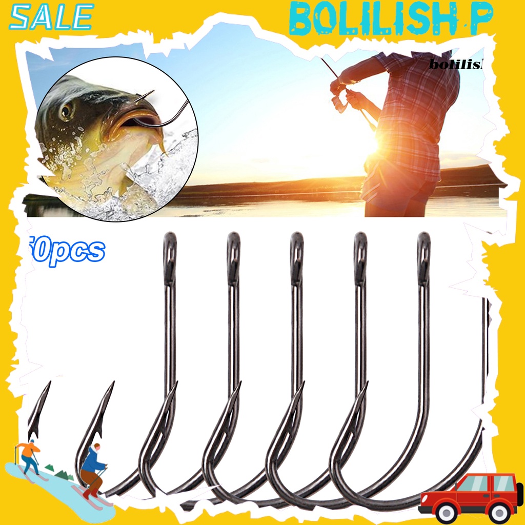 Bo-50pcs Kait Pancing Tajam Penembus Cepat Kekuatan Tinggi Tahan Karat Tidak Membuka Kait Umpan Umpan Berduri Kait Untuk Outdoor