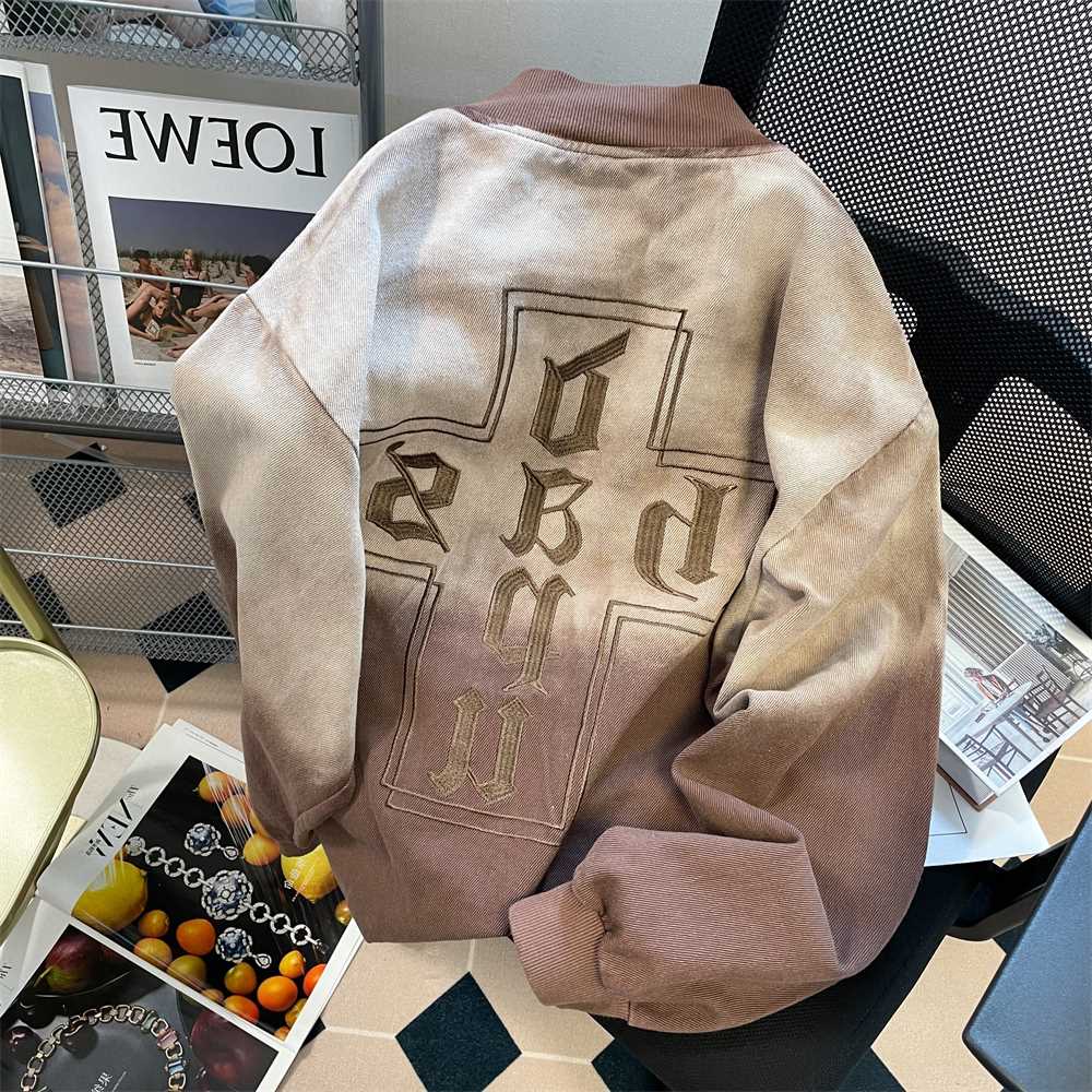 Men's American retro washed old gradient denim jacket