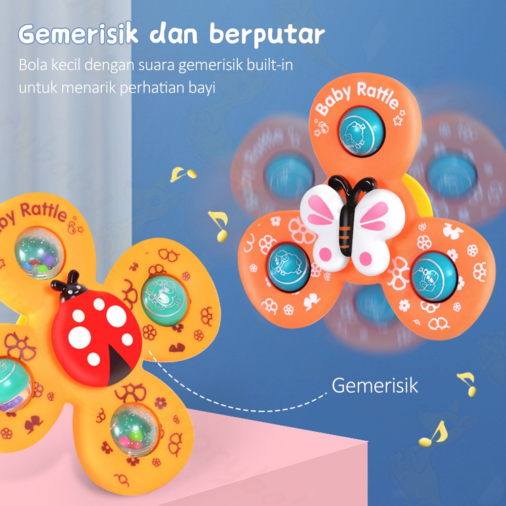 Ivorybaby 3pcs/set Fidget spinner motif serangga Spinner bayi tempel Baby sensory toys