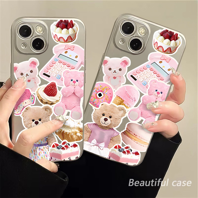 IPHONE Soft Electroplate Case Kompatibel Untuk Iphone14 13 12 11 Pro XS Max XR X8+76S Plus Mini Cute Bear Casing TPU Silikon Shockproof Phone Cover