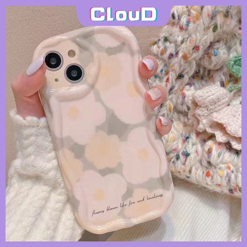 IPHONE Casing Bunga Tepi Melengkung Bergelombang Kreatif 3D Kompatibel Untuk Iphone11 14 12 13 Pro Max7 8 6s 6 Plus XR X XS Max SE 2020 Shockproof Glossy Spring Fresh Flowers Soft Cover