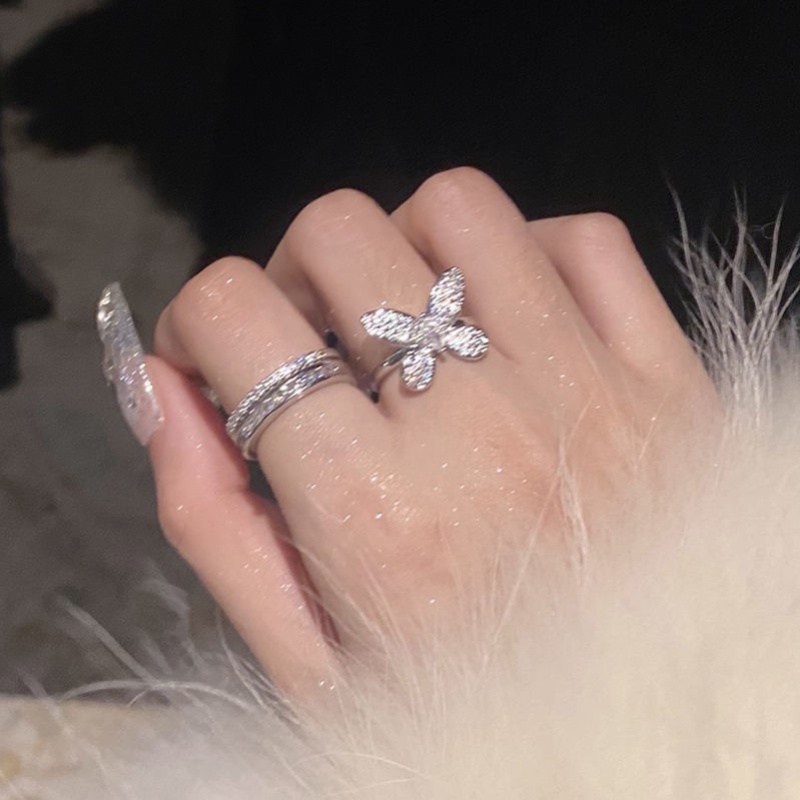 Cincin Pembukaan Geometris Kupu-Kupu Zircon Fashion Alloy Untuk Anak Perempuan