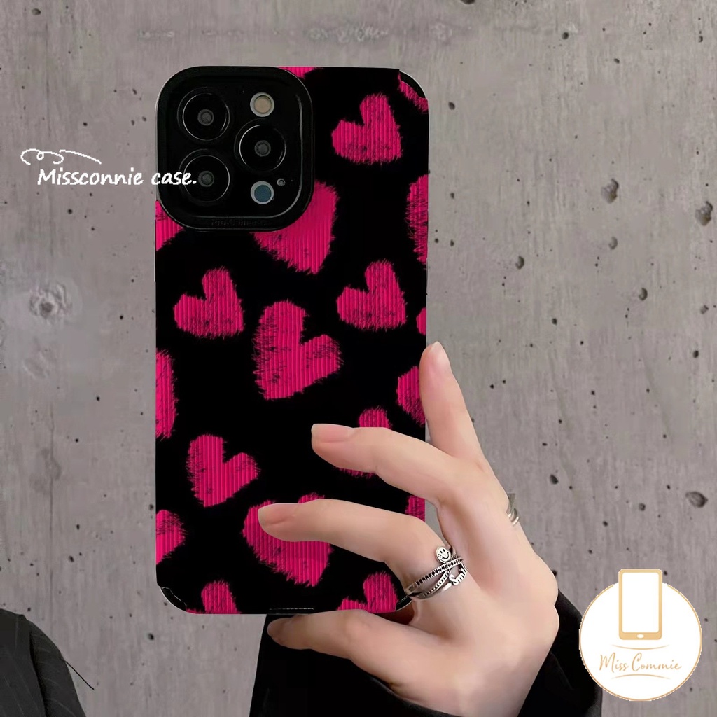 Pink Love Heart Phone Case Untuk iPhone 11 Pro Max X XR 78 Plus XS Max11 12 13 14 Pro Max Mewah Tekstur Kulit Shockproof Silikon Lembut Tpu Penutup Belakang