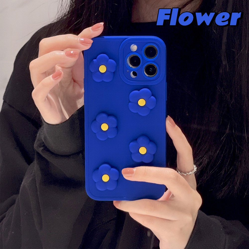 Ins 3D Klein Biru Lima Bunga Silikon Case Untuk Iphone SE2020 7/8 Plus 14x XR XM 11 12 MINI 13 PRO MAX Casing Cover Pelindung AT0344