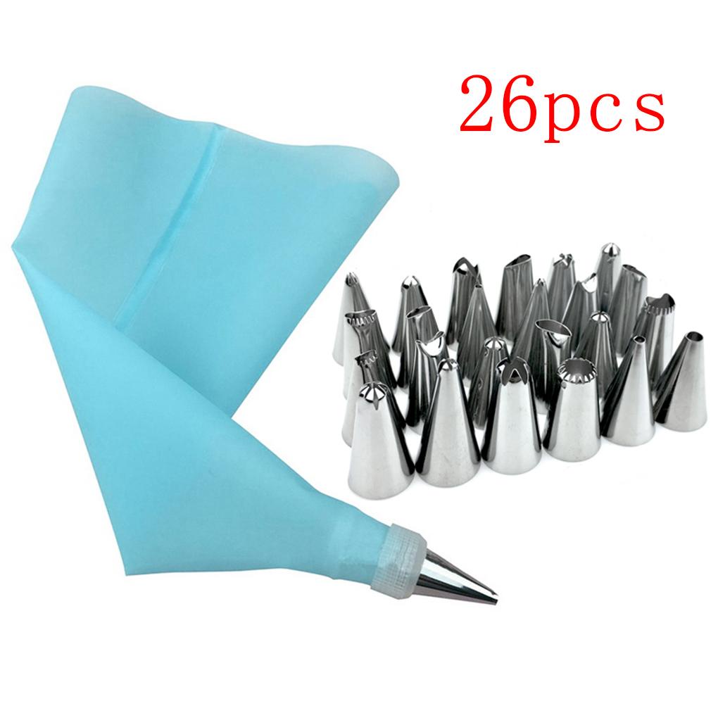 26pcs/set Piping Tips Pastry Icing Bag Nozel Alat Kue Baking Decor Kit Set