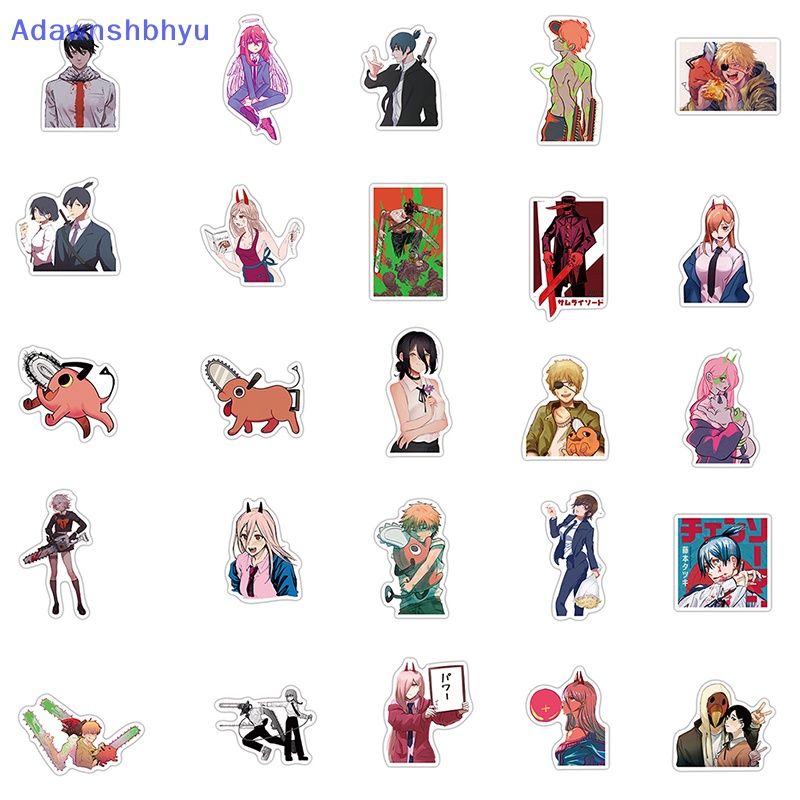 Adhyu 50PCS Chain Man Anime Stiker Keren Graffiti Decals DIY Skateboard Koper ID