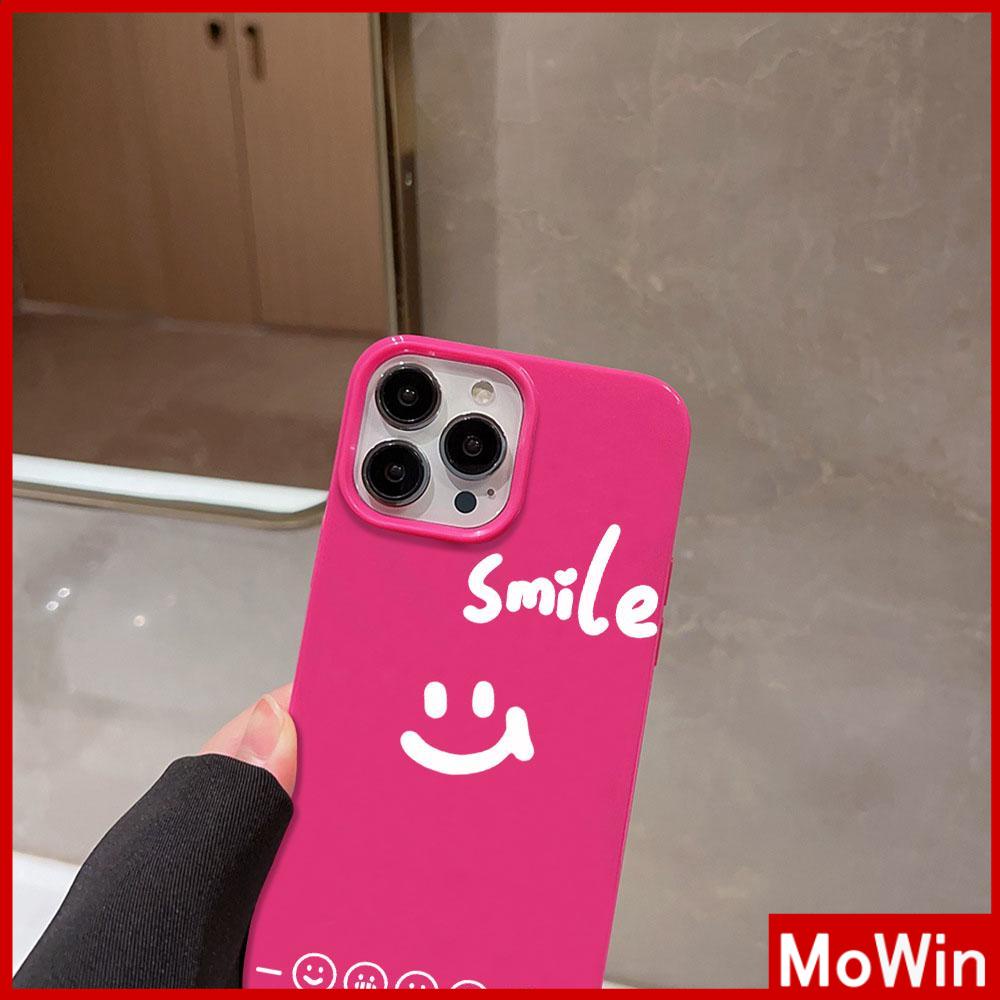 For iPhone 14 Pro Max iPhone Case Pink Glossy TPU Soft Case Shockproof Protection Camera Simple Smiley Compatible with iPhone 13 Pro max 12 Pro Max 11 xr xs max 7Plus 8Plus