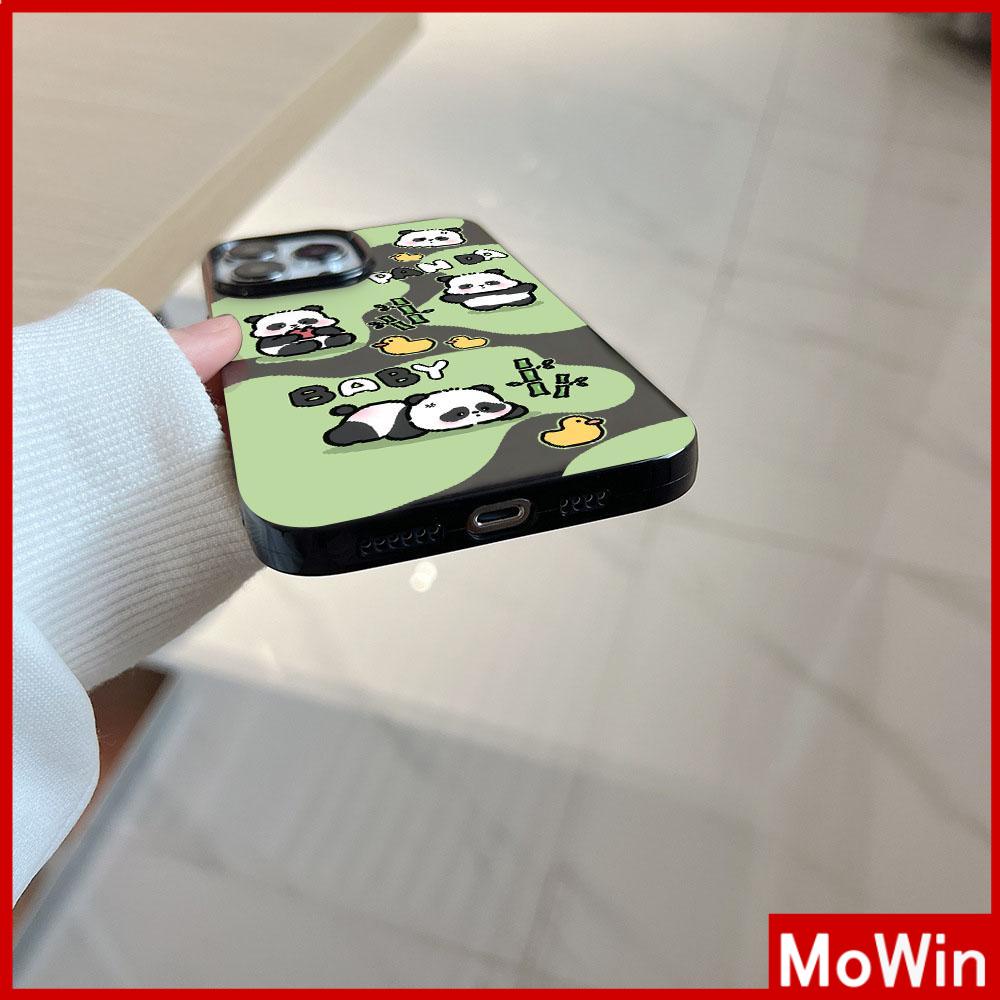For iPhone 14 Pro Max iPhone Case Black Glossy TPU Soft Case Shockproof Protection Camera Cartoon Cute Panda Compatible with iPhone 13 Pro max 12 Pro Max 11 xr xs max 7Plus 8Plus