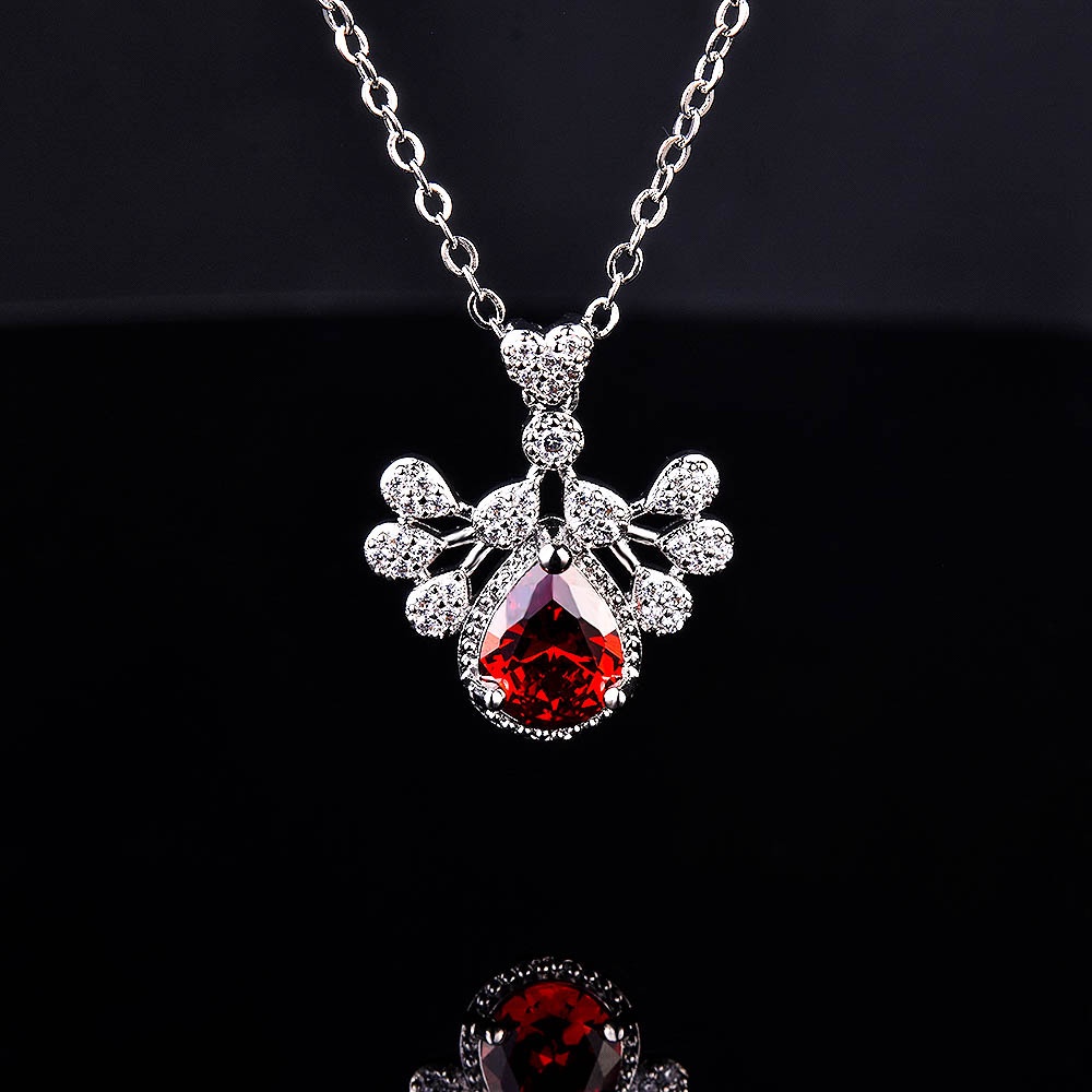 Goldkingdom Aksesoris Perhiasan Fashion Ready Stock Merak Pembukaan Layar Set Ruby Liontin Set Dengan Berlian Zirkon Berwarna Harta Kalung