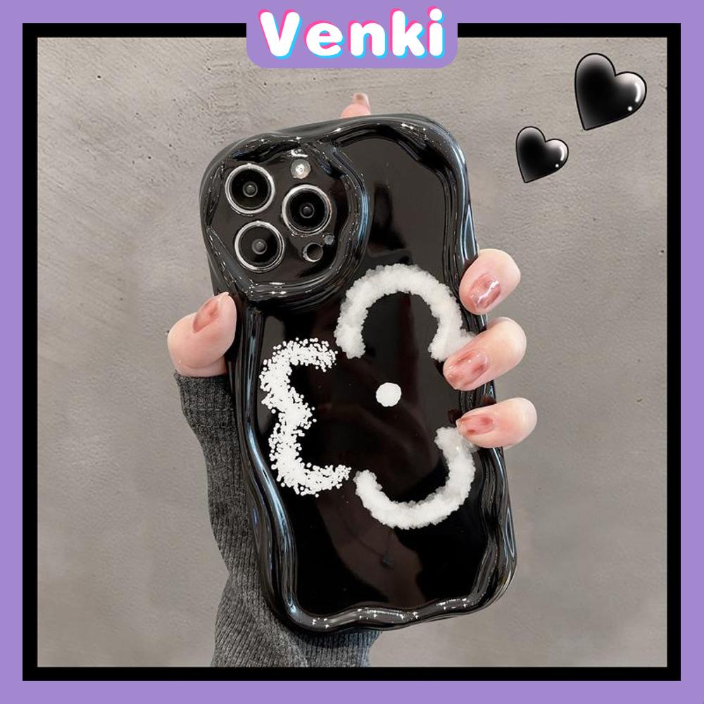 VENKI - For iPhone 11 Phone Case Curved Edge Wave Case Glossy Black TPU Airbag Shockproof Camera Case Sketch Flower Emoji Compatible with iPhone 14 13 Pro max 12 Pro Max xr xs max