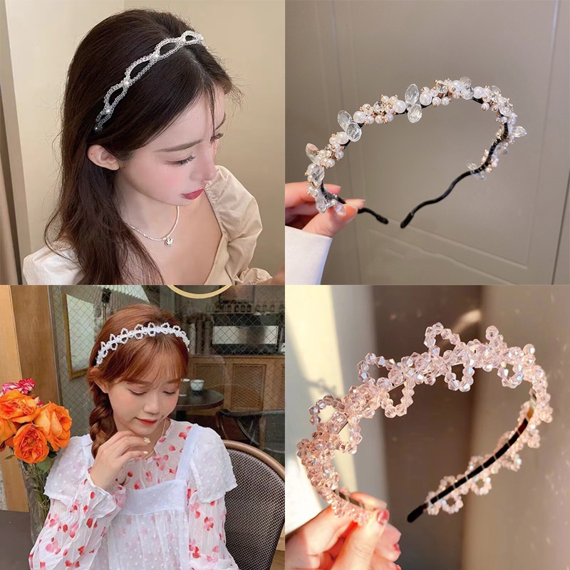 Korea Kristal Mutiara Bando Fashion Alloy Rambut Band Aksesoris Rambut Wanita