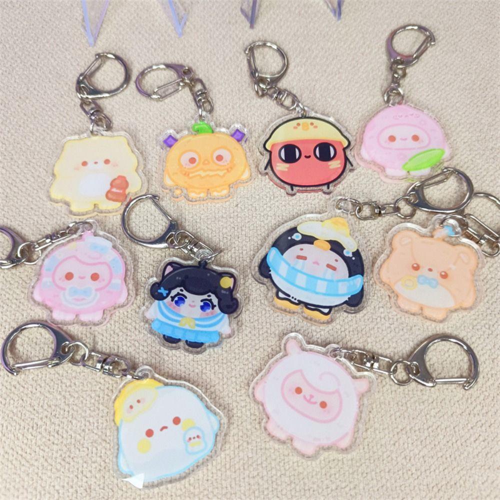 [Elegan] Egg Puff Pesta Gantungan Kunci Koleksi Mini Tempat Kunci Mobil Tokoh Anime Perhiasan Handbag Liontin Acrylic Car Keyring