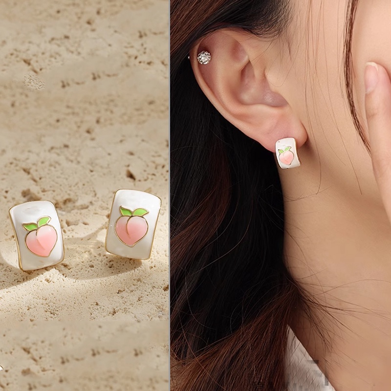 S925 Sterling Silver Tulip Peach Enamel Anting Giwang Telinga Untuk Gadis Manis Aksesori Korea