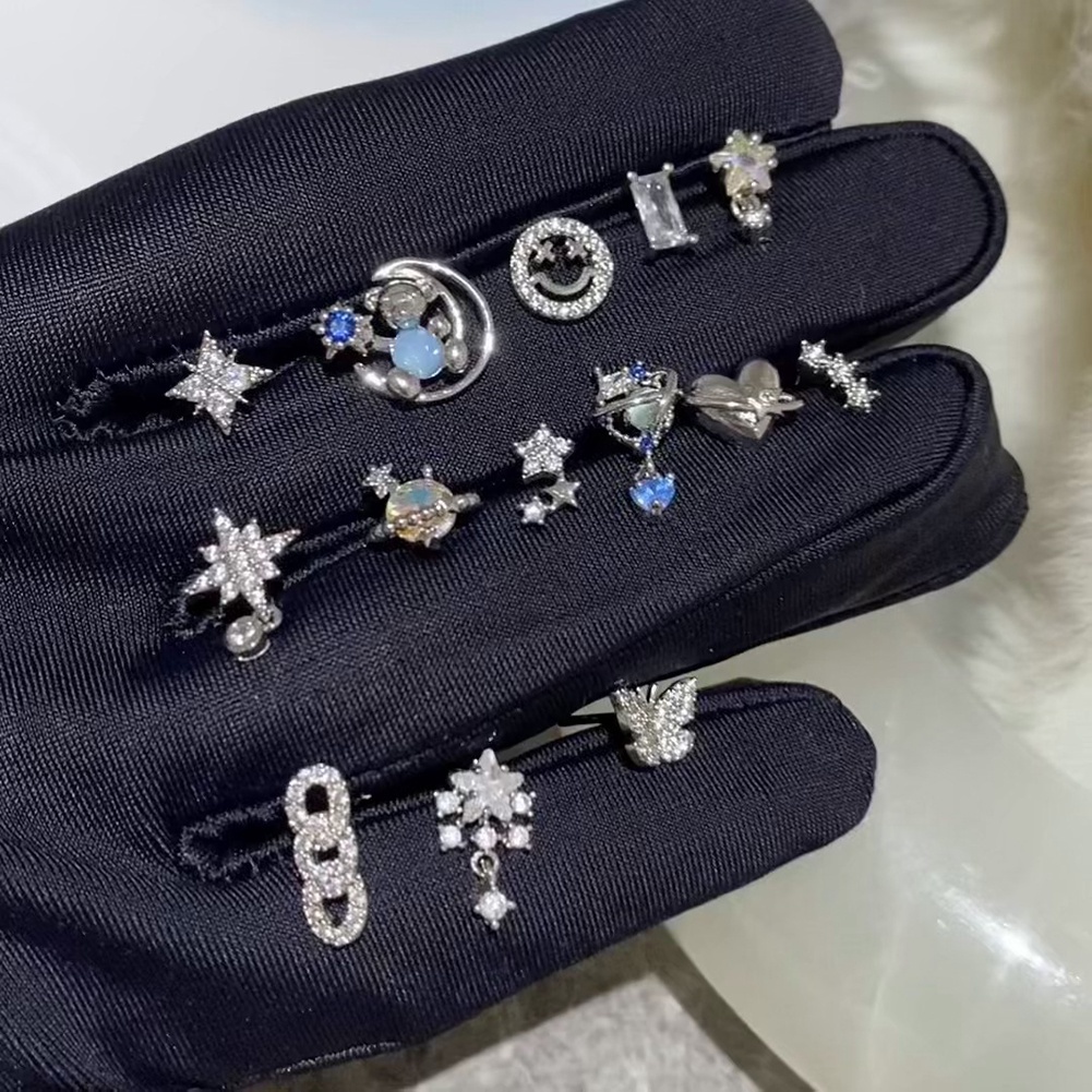 Anting S925 Sterling Silver Butterfly Bear Kristal Biru Untuk Wanita Gadis