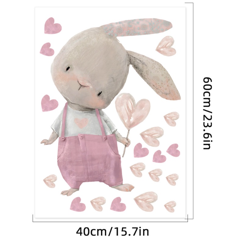 60*40cm Kamar Anak Hias Lucu Bunny Hearts Wall Sticker/Nursery Kawaii Kartun Kelinci Wallpaper Dekorasi