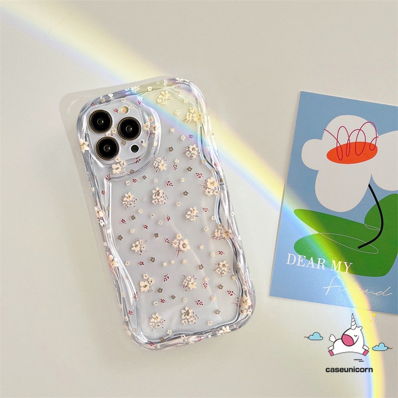 Casing Bunga Tepi Melengkung Bergelombang 3D Untuk Oppo A7 A15 A16 A95 A12 A17k A5s A17 A57 A3s A54s A16s A96 A54 A9 A5 A1k A74 A55 A31 A16K A76 A77s A92 A16E A53 A77 A52 Floral Soft Clear Cover