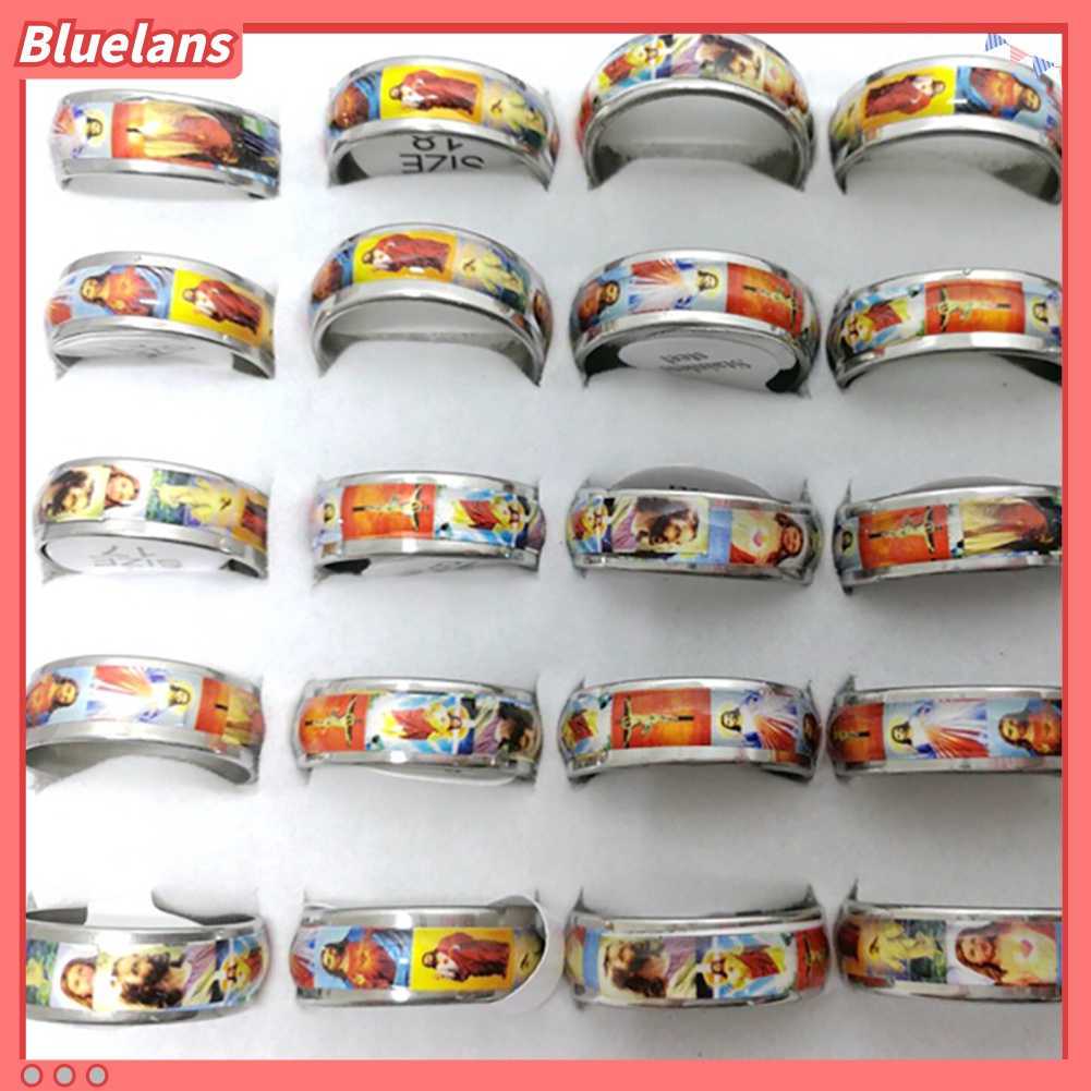 [BLS] Fashion Unisex Stainless Steel Yesus Lukisan Minyak Jari Ekor Cincin Band Perhiasan
