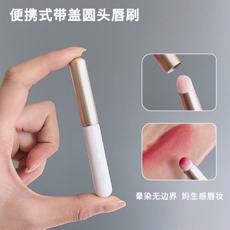 Kuas Lipstik Peledak Dengan Penutup Kuas Bibir Lip Glaze Smudge Brush Portable Smudge Gagang Pendek Kuas Lipstik Mini Dengan Penutup Kepala Bulat Lembut