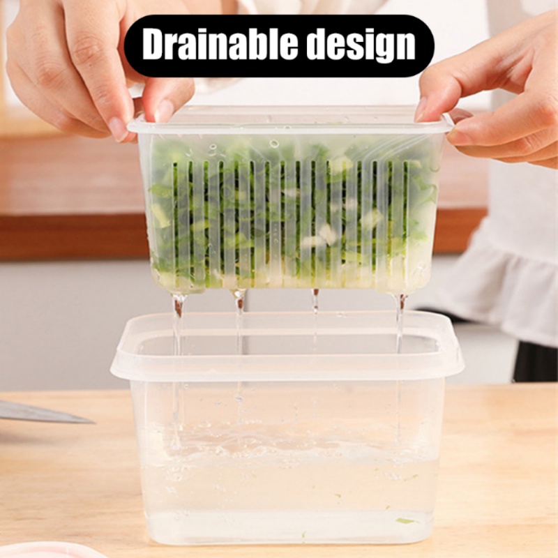 Kotak Penyimpanan Plastik Organizer Fresh-Keeping Box Double-layer Buah Sayur Drain Crisper Storage Food Container Dapur Gadget