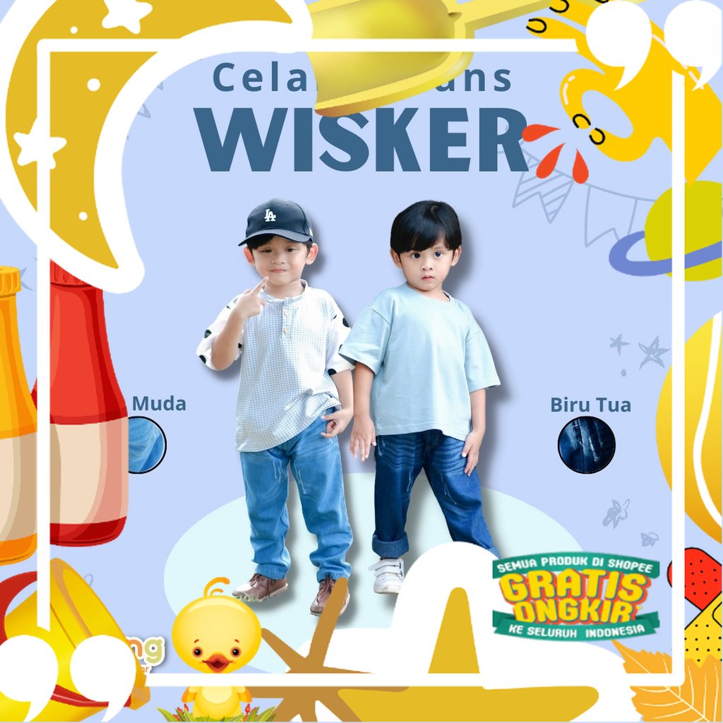 (capung Kidswear) Celana Jeans Panjang Anak Laki-Laki Ripped Wisker 1-6 tahun/ Lucu kado Ultah