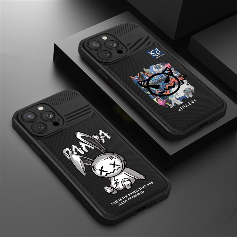 Case Serat Karbon OPPO A17 A57 2022 A15 A16 A16K A76 A36 A54 A53 A12 A5S A7 A3S A11k A52 A96 A74 A94 A37 F9 5F A1K A55 C1 C2 Doodle Demons Dan Kelinci Butir Silang Phone Cover