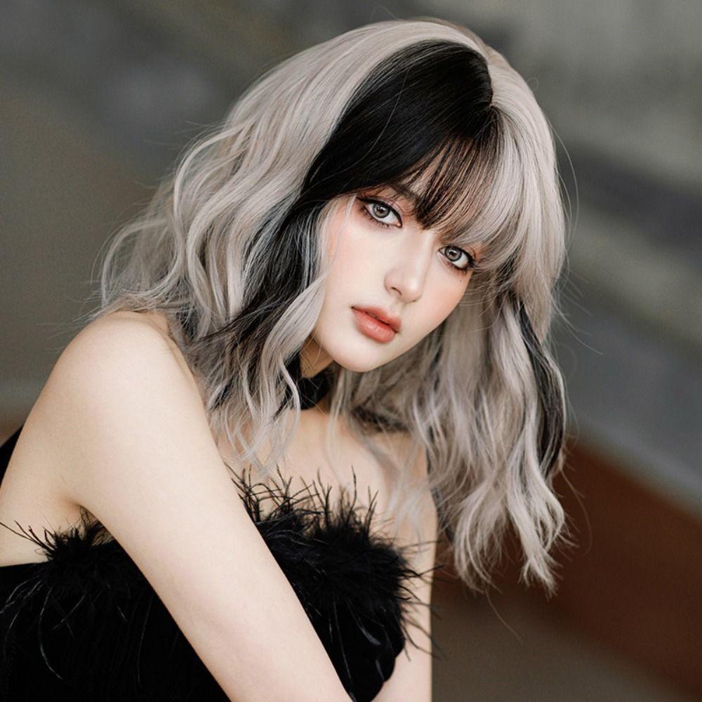 Lily Wig Wanita Masquerade Fashion Poni Parsial Suhu Tinggi Garis Penuh Wig Rambut Keriting Pendek