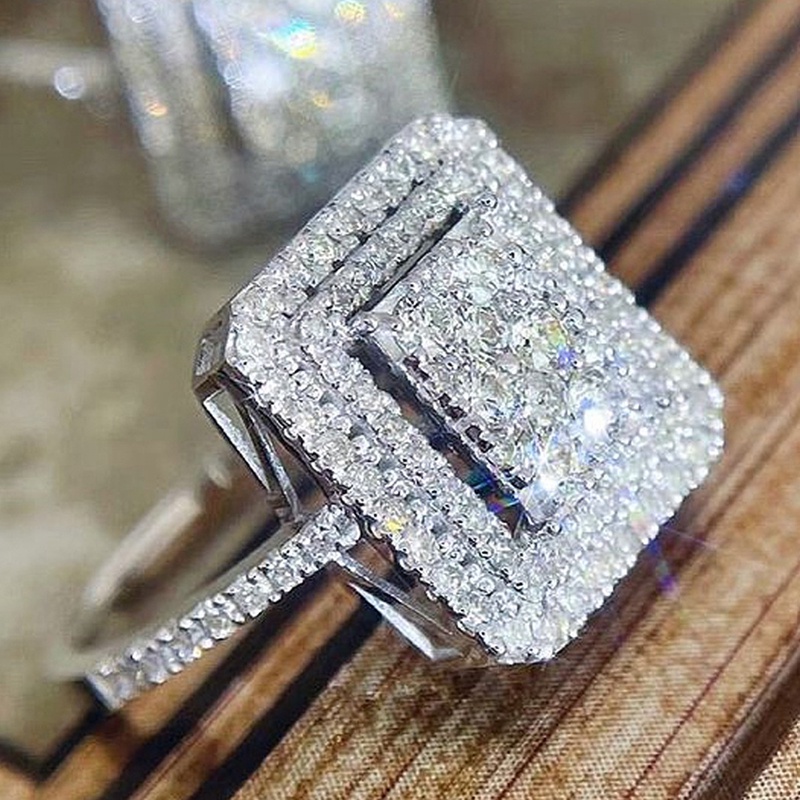 Modern Geometris Bentuk Persegi Cincin Untuk Wanita Mewah Hias Bling Kristal CZ Fashion Serbaguna Lady's Rings Pesta Perhiasan