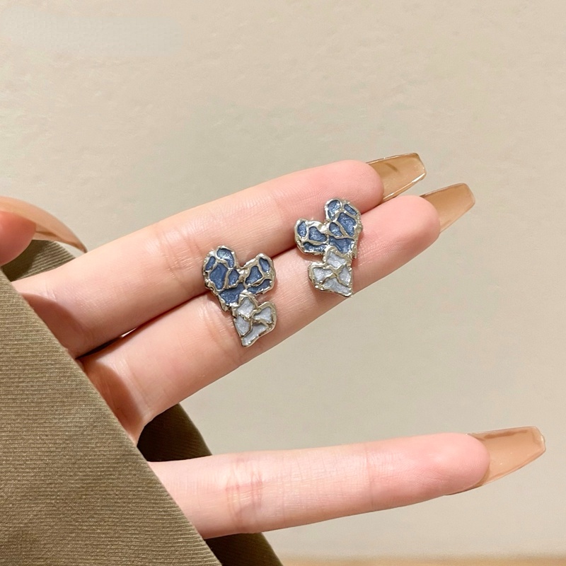 Anting Giwang Ear Stud Bentuk Hati Blue Heart S925 Silver Untuk Perempuan Yang Indah