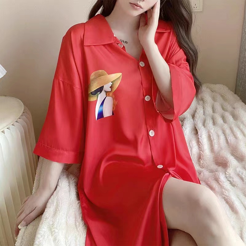 2023 Piyama Wanita Longgar Baru/Nightdress Thin/Leisure Mid -Length Home Service