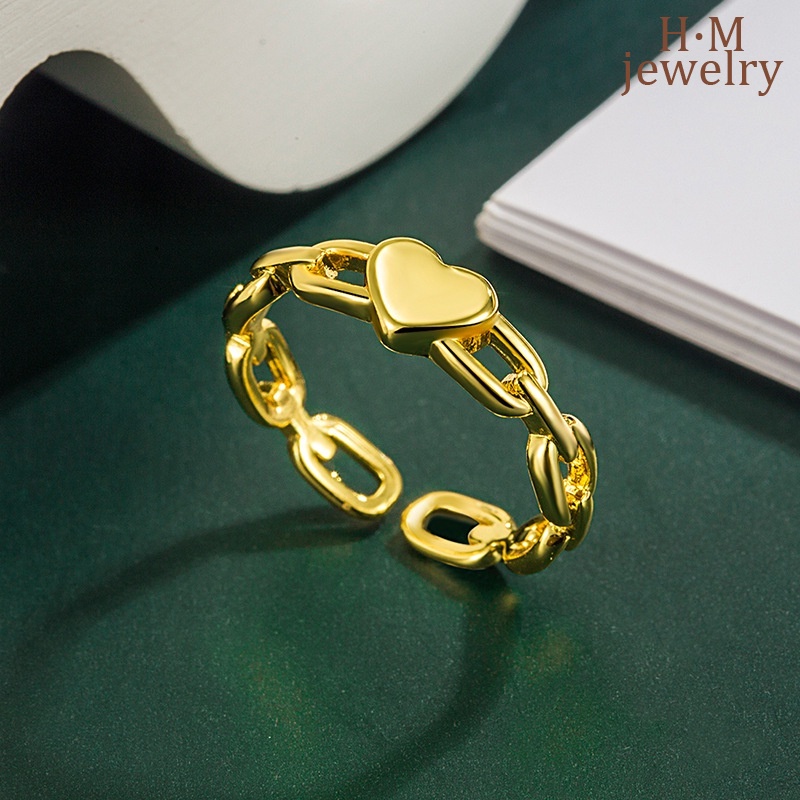 S925 Gelang Perak Cinta Berbentuk Hati Cincin Interlocking Geometris Berongga Ornamen