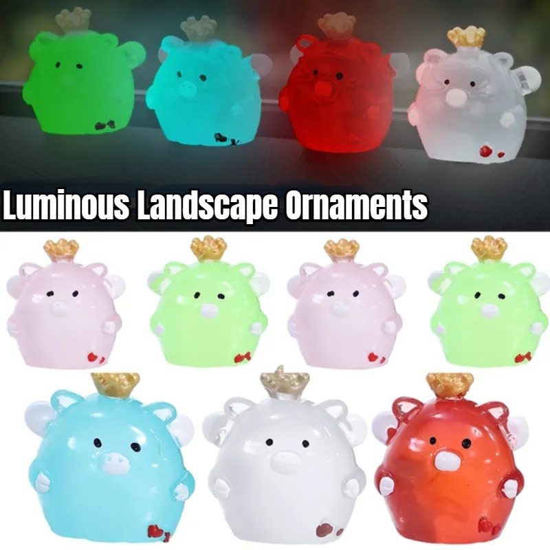 [Unggulan] Ornamen Mobil Babi Mini Bercahaya Tanaman Rumah Pot Dekorasi 3D Resin Mikro Lanskap Aksesoris Glow In The Dark Hewan Mahkota Lucu Babi Dekorasi Dekorasi Hiasan