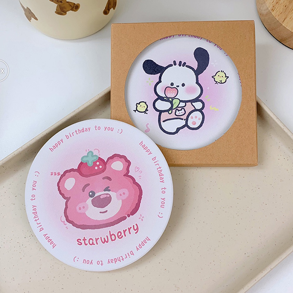 Kawaii Kartun Keramik Coaster Isolasi Panas Tikar Meja Makan Tikar Anti-melepuh Penyerap Air Coaster Rumah Tangga Cangkir Teh Tikar Mangkuk Hadiah Kawaii
