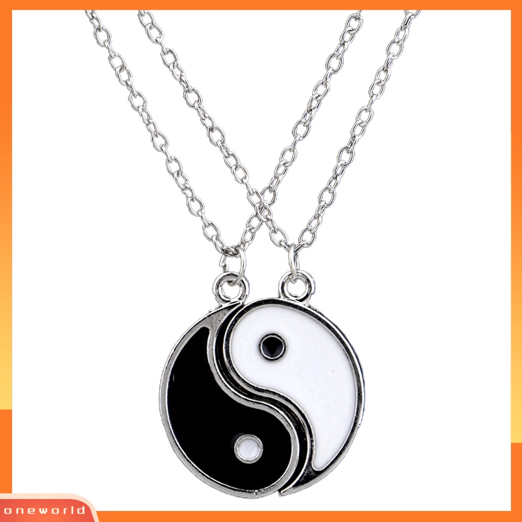 [ONE] 2 Pcs Kalung Pasangan Retro Tradisional Hadiah Besar Pola Tai Chi Persahabatan Kalung Perhiasan Fashion