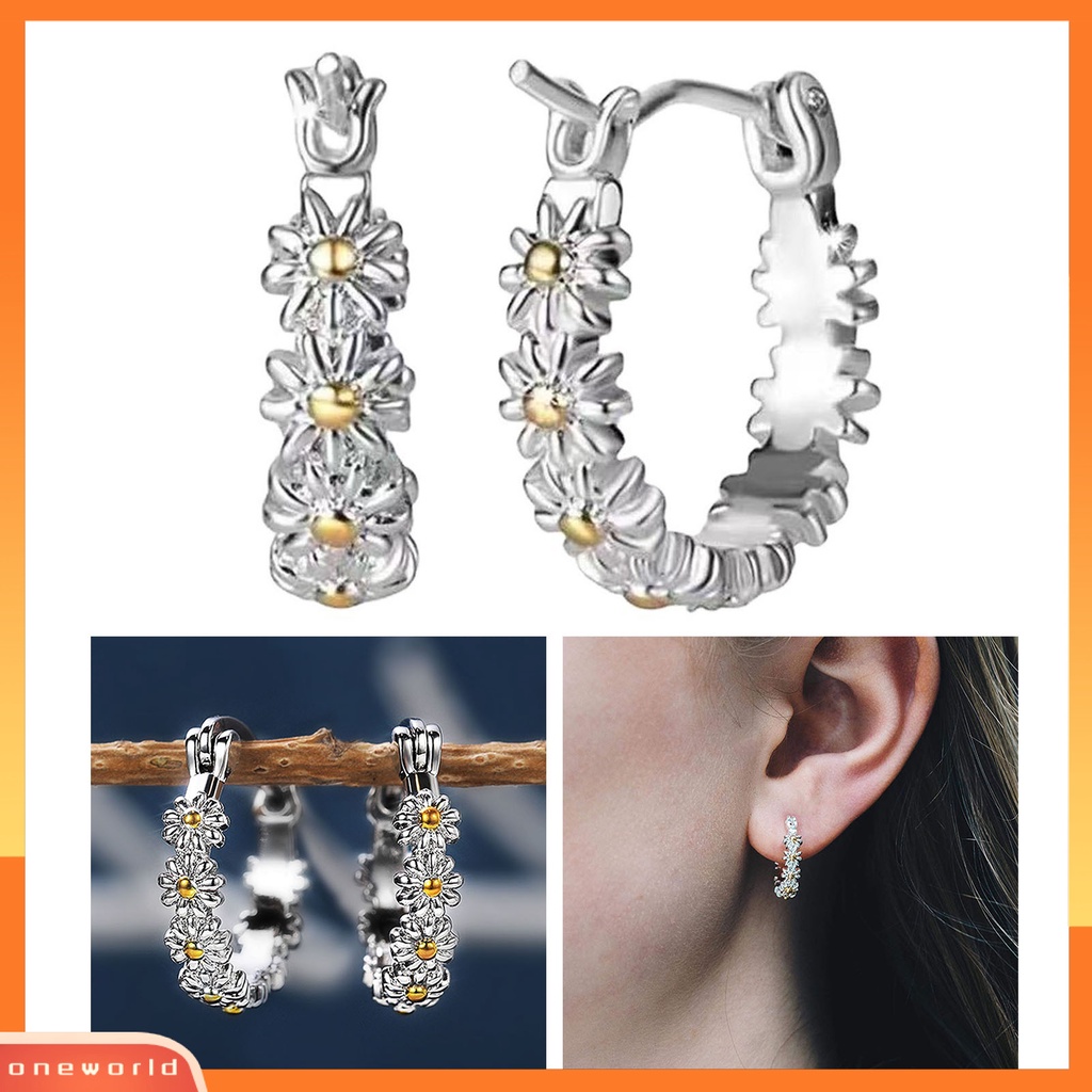 [ONE] 1pasang Anting Lingkaran Berkilau Geometris Bulat Lingkaran Bunga Temperamen Wanita Bulat Telinga Huggie Earrings Perhiasan Aksesori