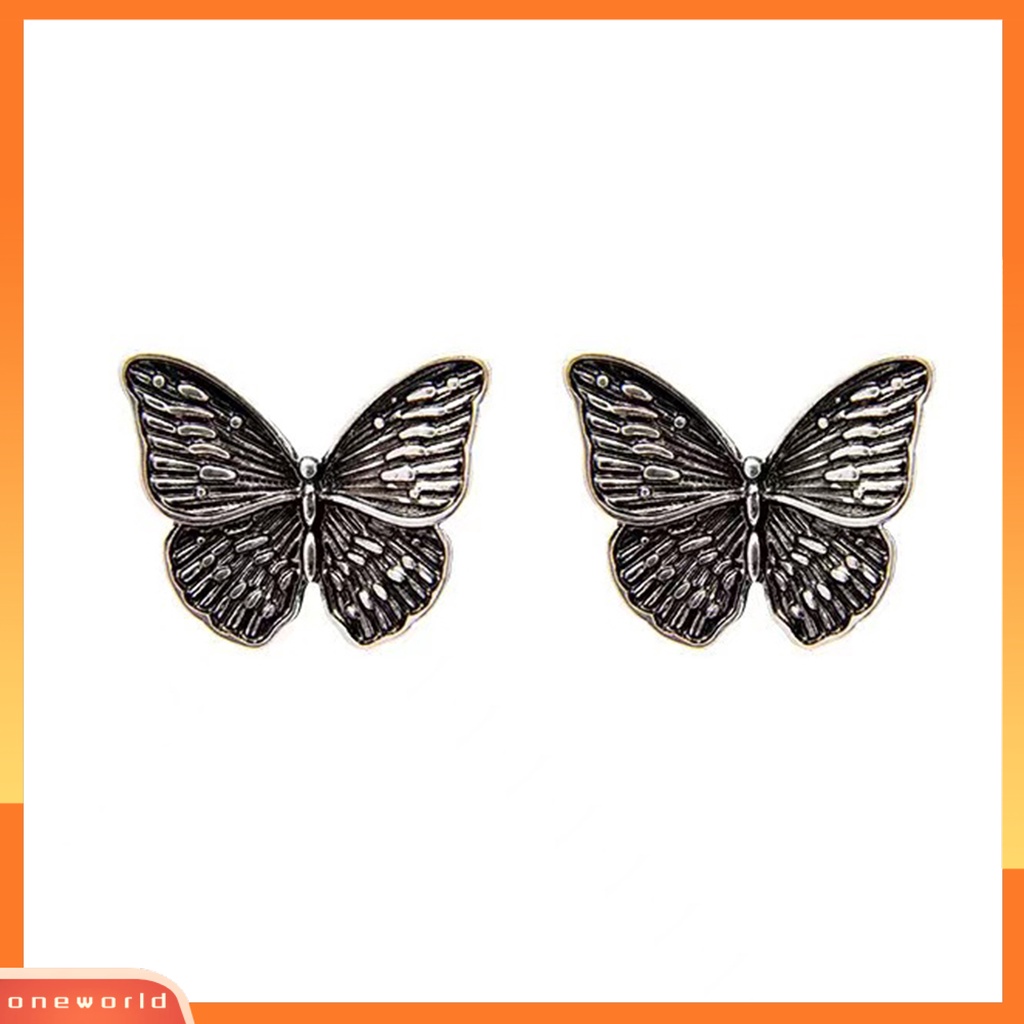 [ONE] 1pasang Anting Kupu-Kupu Vintage 3D Desain Hip Hop Retro Electroplating Anting Tusuk Geometris Untuk Wanita
