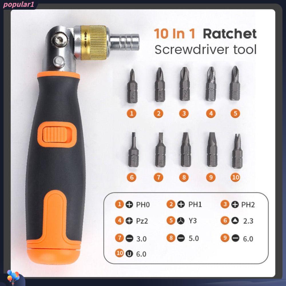 Populer Ratchet Screwdriver 10in1 Set Mata Obeng Perkakas Baja Alloy
