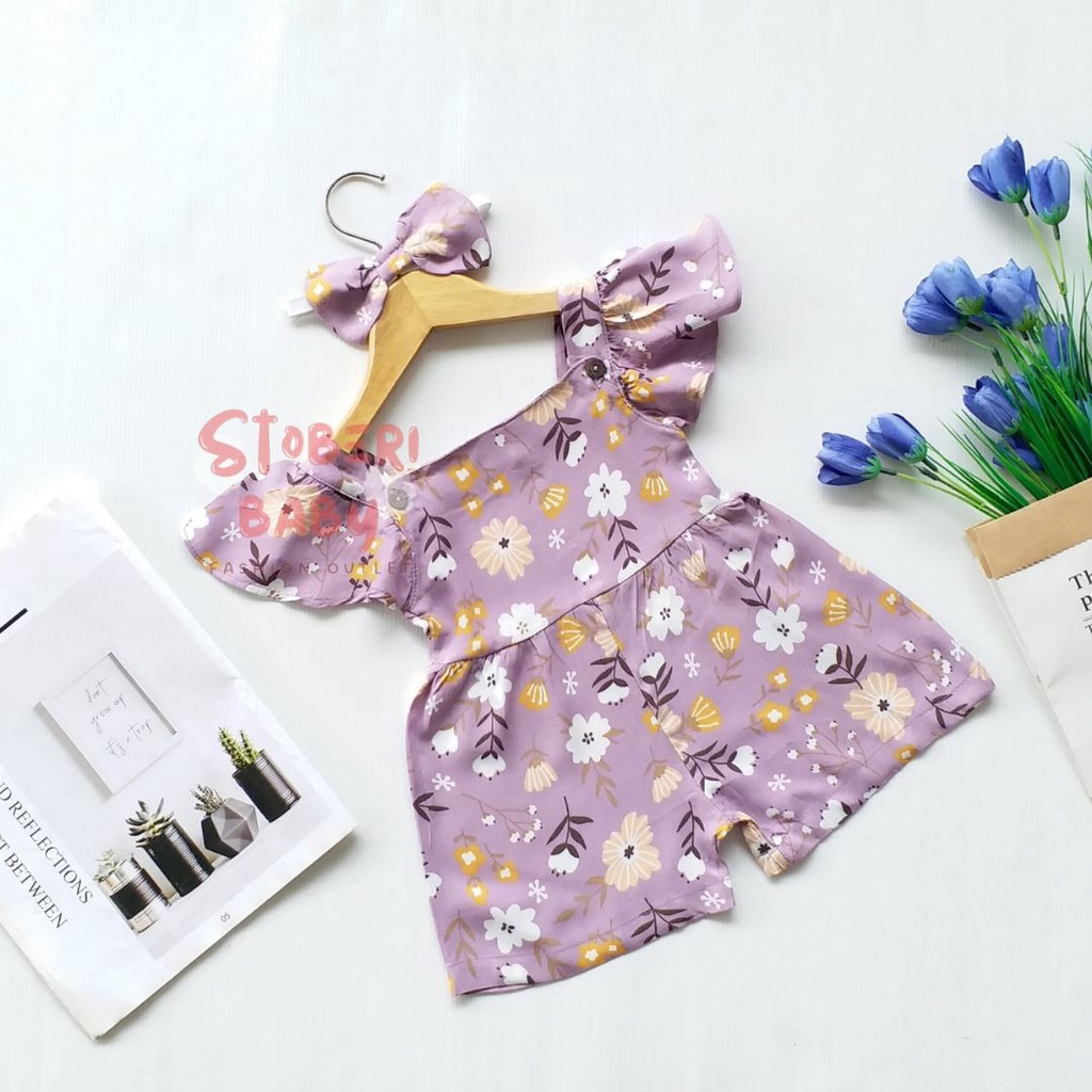 stoberi baby - BBB JUMPSUIT LAURA setelan anak perempuan jumper bayi motif bunga lucu free headband PART3