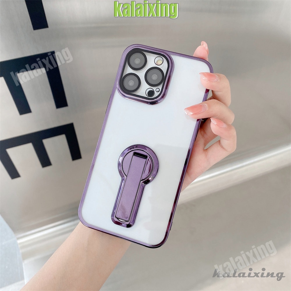 Casing Electroplating Persegi Dengan Stand Putar 360derajat Untuk iPhone 14pro Max13 12 Pro Max Casing Bening