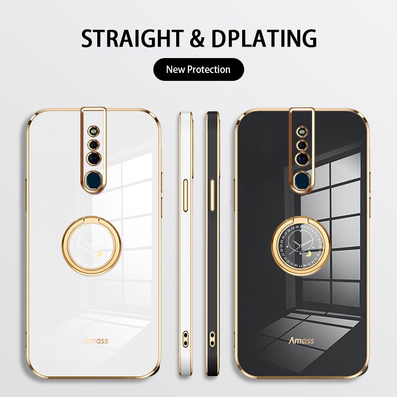 Andyh Casing Ponsel Silikon Ultra Tipis Untuk OPPO F11 Pro Deluxe Proteksi Jatuh Pita Emas Dengan Cincin Jam Dan Lanyard Gratis