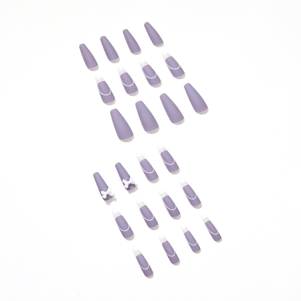 Gaya Baru Kuku Balet Panjang Memakai Paku Lem Gaya Ungu Kuku Palsu French Butterfly Wear nails nails