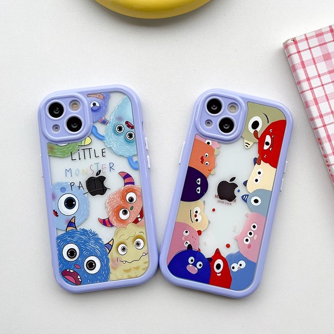 All New Cream Non-slip Camera Protect Soft Case IPhone X XR XS Max 11 12 13 14 Pro Max Women Girl Pretty Cute Monster Cartoon Phone Case